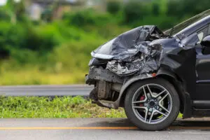Front of car impacted from collision